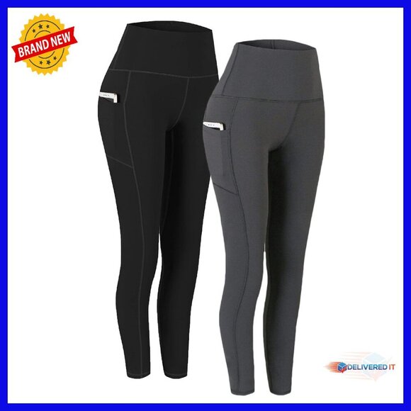 Pants - High Waist Yoga Pants with Pockets, Tummy Control Workout Leggings